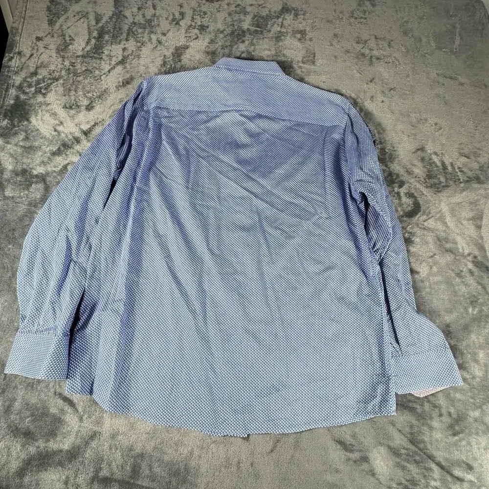 Johnston & Murphy Sz L Printed Long Sleeve Shirt Contrast Pink Blue Shadow Dot
